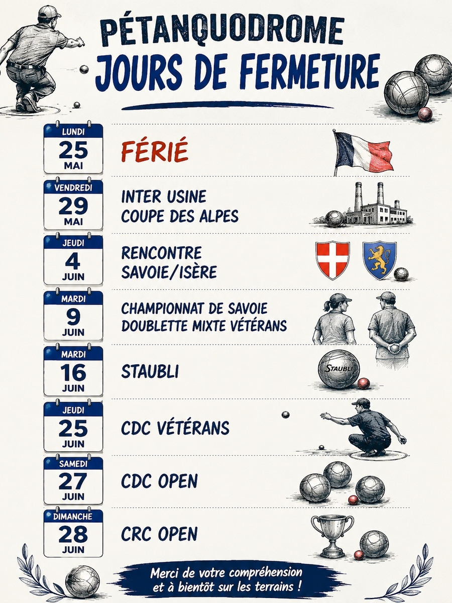 FERMETURE MAI  JUIN 2026